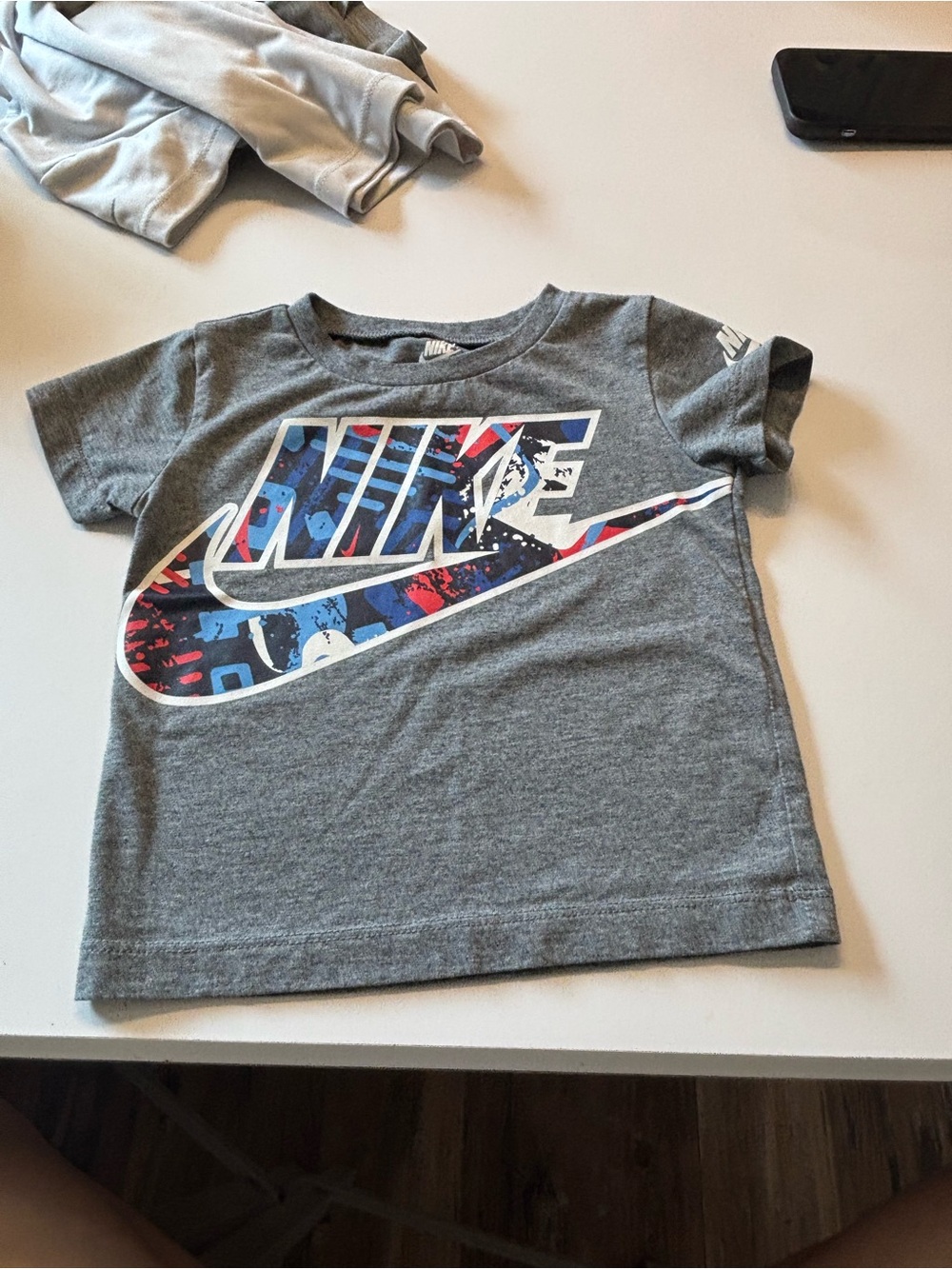 Nike Kids Gray Short Sleeve Tee with Multicolor Swoosh